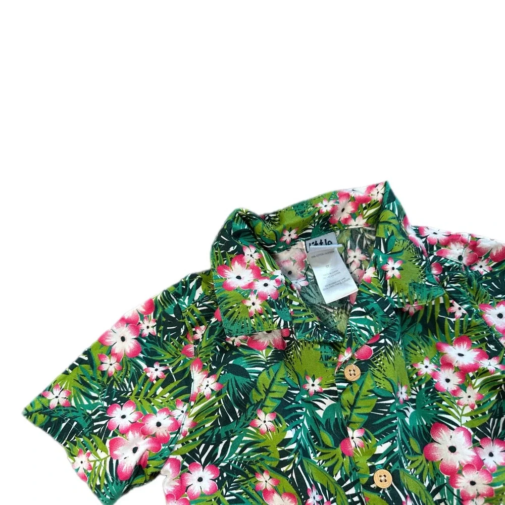 Little Lad Tropical Floral Shirt and Shorts Set Kids 3T Green‎ Pink Excellent